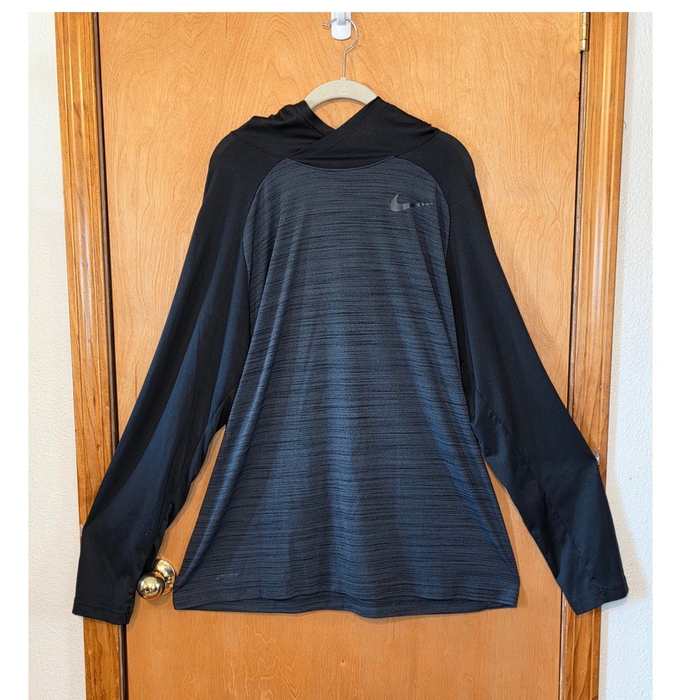 Nike Dri-Fit Hoodie Mens XXL Black Gray Space Dye Lightweight Pullover Training